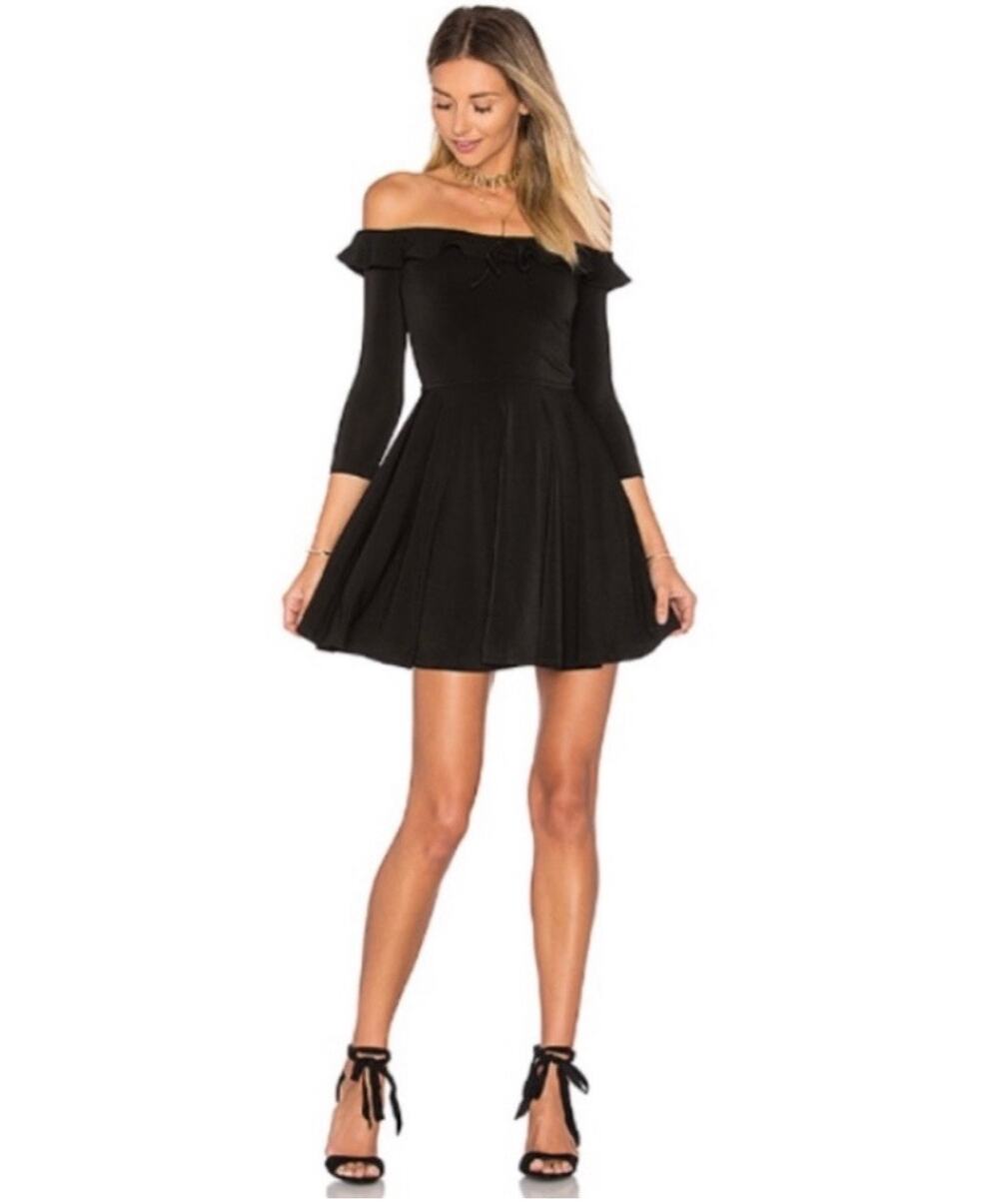Lovers + Friends Gabbie Mini Dress Women's Small Black Skater Off Shoulder NWT
